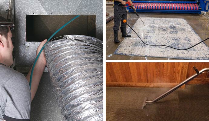 Collage of duct, rug, and carpet cleaning