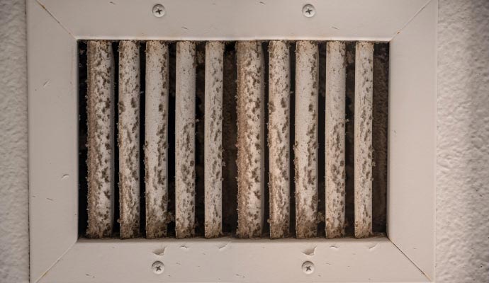HVAC system air vent contaminated with mold and dust
