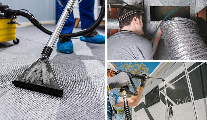 Collage of high-performance cleaning and HVAC maintenance services