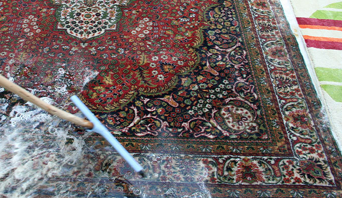 Professional worker restoring a damaged rug