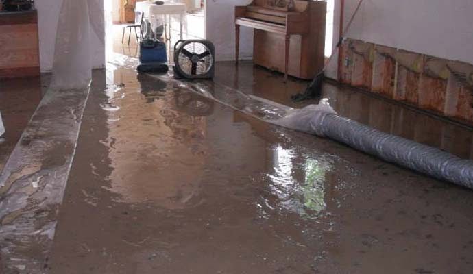 Water damage restoration in progress