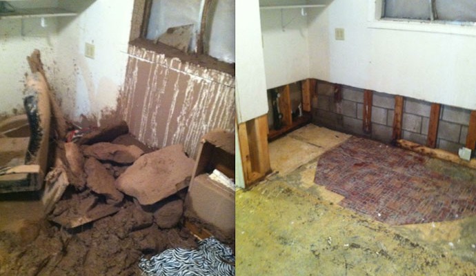 Collage showcasing before and after of structural restoration