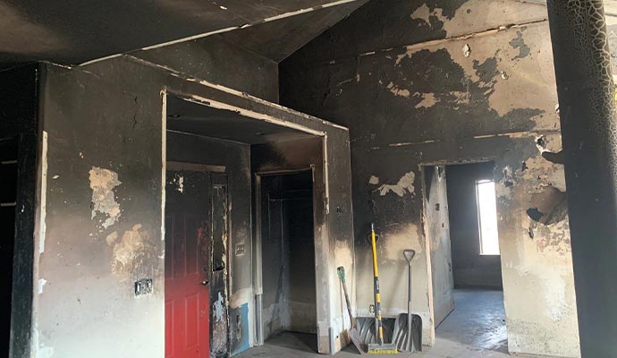 Fire damaged room wall